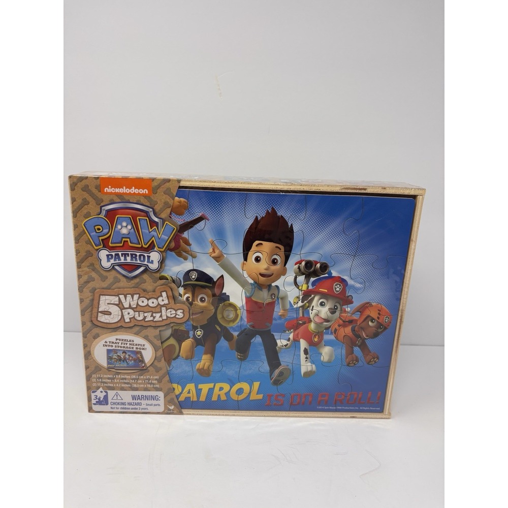 Paw Patrol 5 Wood Puzzles Storage Box Kid Educational Jigsaw Puzzle New